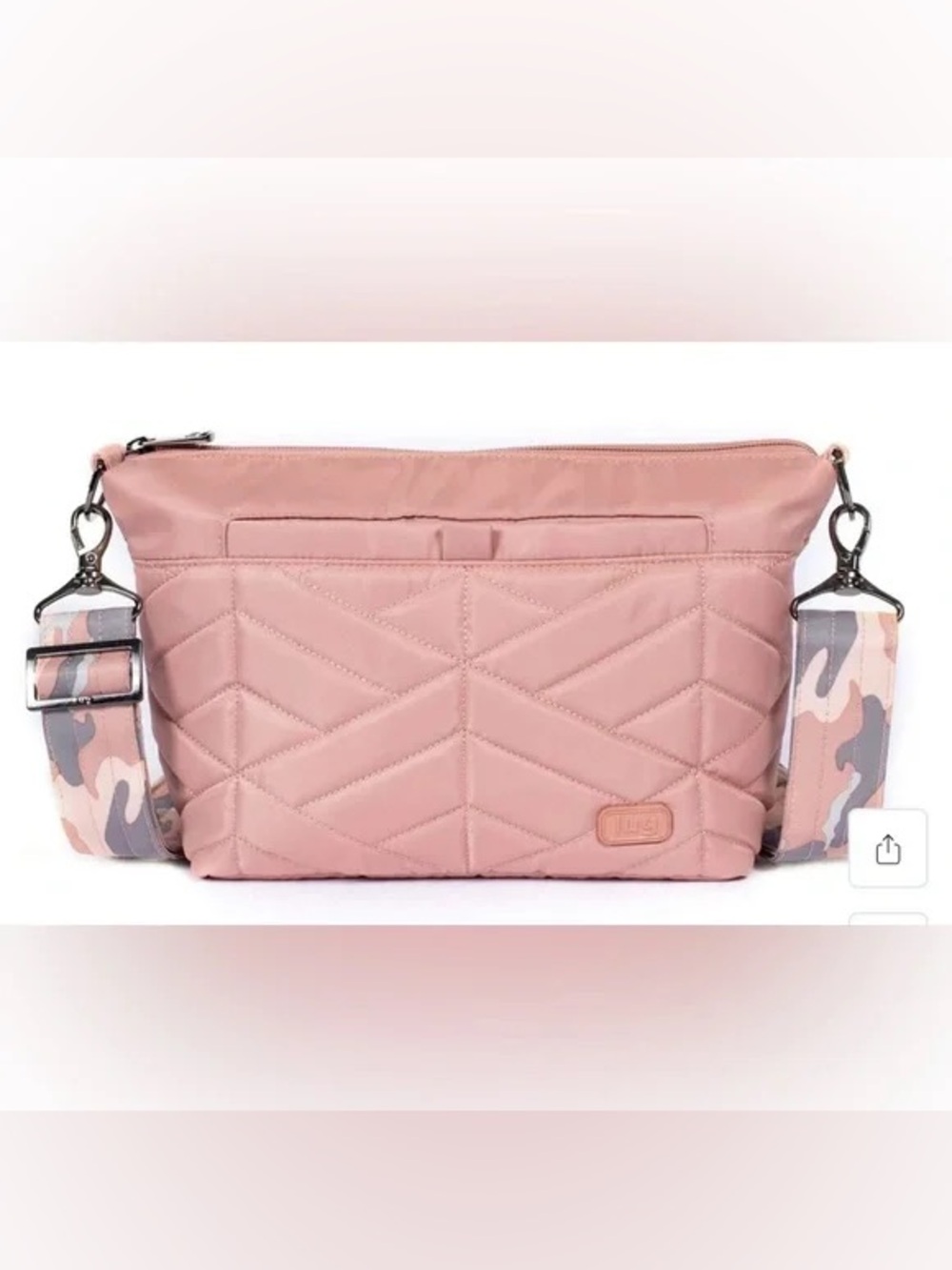 lug Quilted Crossbody Bag - Blush Pink with Camo Strap